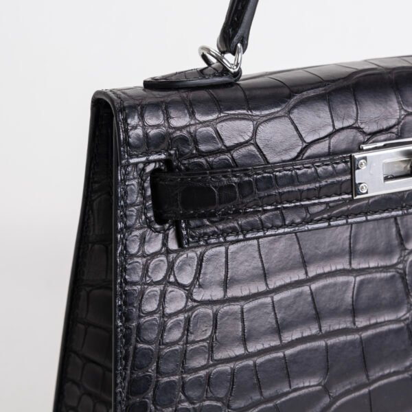 Hermes Bag Price CK89 Noir Matte Alligator Crocodile Mini Kelly 19CM Silver Hardware