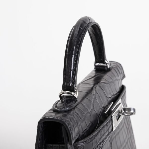 Hermes Bag Price CK89 Noir Matte Alligator Crocodile Mini Kelly 19CM Silver Hardware