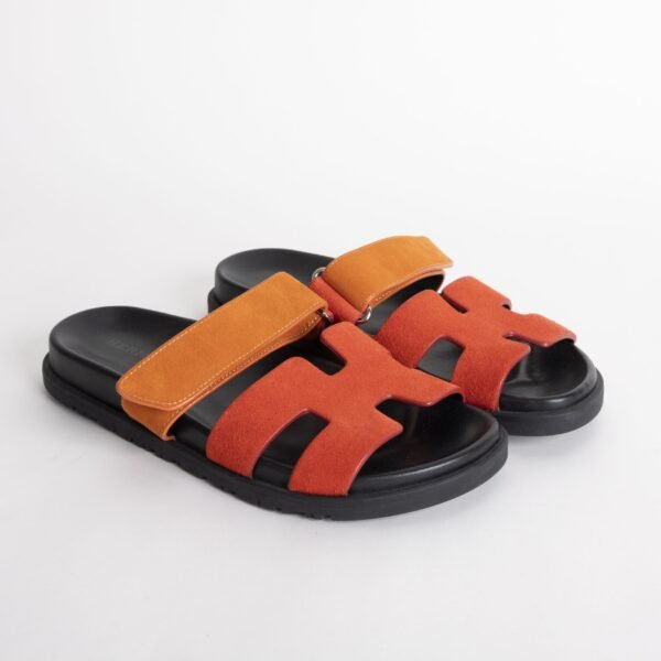 Handmade Hermes Suede Leather Chypre Sandals Orange Size34-42