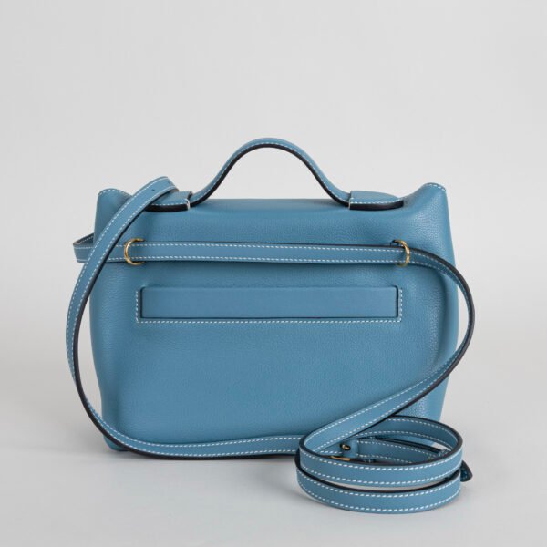 UAE Dubai Hermes CC75 Blue Jean Evercolor/ Swift Leather Mini Kelly 2424 Silver Hardware