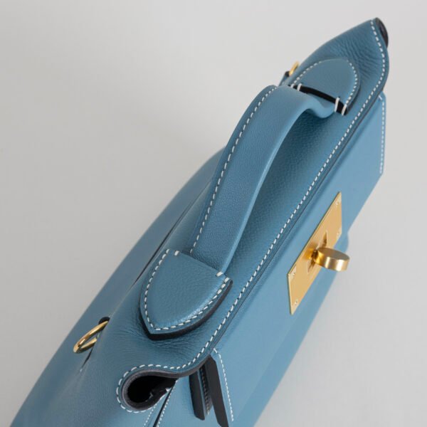 UAE Dubai Hermes CC75 Blue Jean Evercolor/ Swift Leather Mini Kelly 2424 Silver Hardware