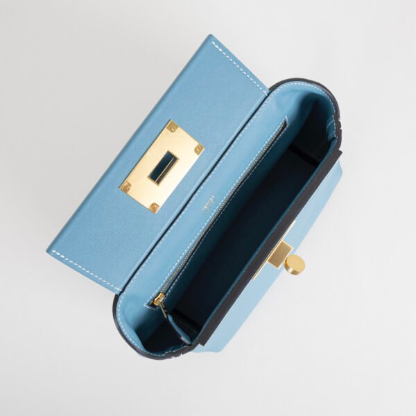 UAE Dubai Hermes CC75 Blue Jean Evercolor/ Swift Leather Mini Kelly 2424 Silver Hardware