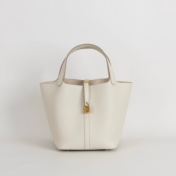 Full Handmade Clemence Leather Picotin 22CM CC10 Craie Gold Hardware
