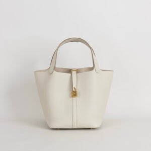 Full Handmade Clemence Leather Picotin 22CM CC10 Craie Gold Hardware