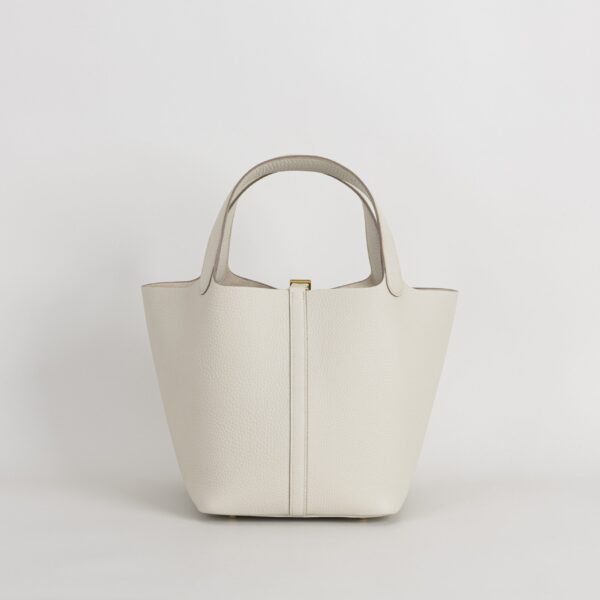 Full Handmade Clemence Leather Picotin 22CM CC10 Craie Gold Hardware
