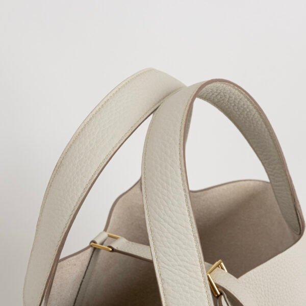 Full Handmade Clemence Leather Picotin 22CM CC10 Craie Gold Hardware