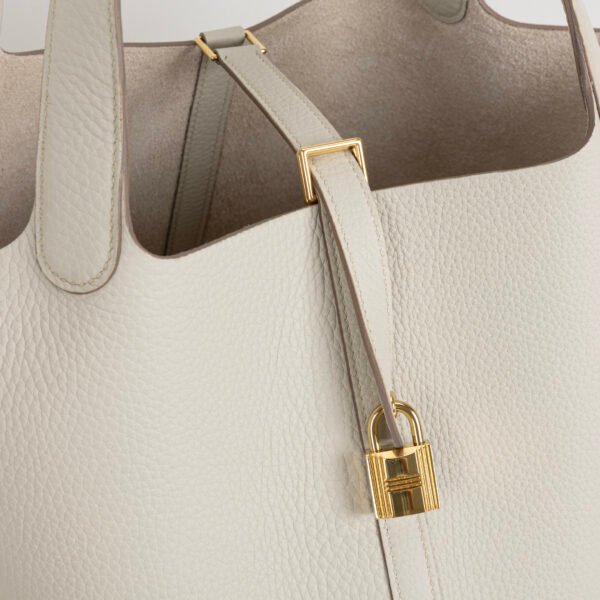 Full Handmade Clemence Leather Picotin 22CM CC10 Craie Gold Hardware