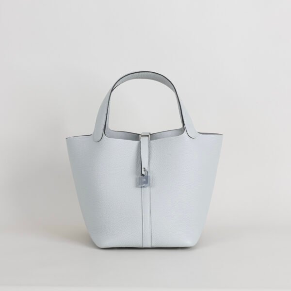 Women’s Tote Bag Picotin 22CM Clemence Leather 08 Blue Pale Silver Hardware