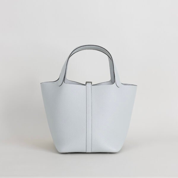 Women’s Tote Bag Picotin 22CM Clemence Leather 08 Blue Pale Silver Hardware
