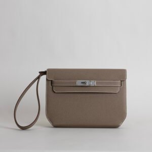 Men’s Clutch Bag Togo Leather Kelly Depeches 25CM CK18 Etoupe Silver Hardware