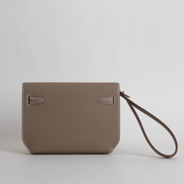 Men’s Clutch Bag Togo Leather Kelly Depeches 25CM CK18 Etoupe Silver Hardware