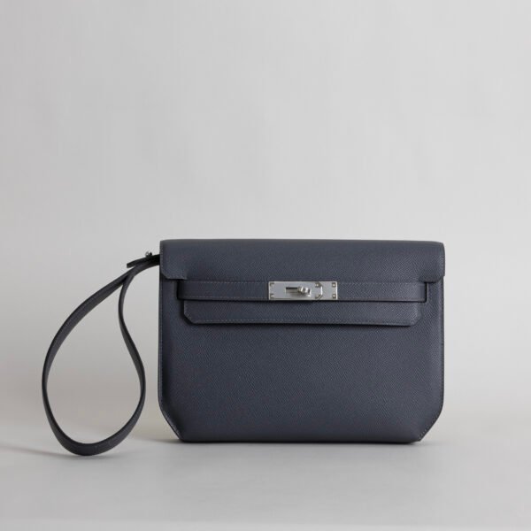 USA Los Angeles Kelly Depeches 25CM Clutch Bag Epsom Leather CK85 Ardoise Silver Hardware