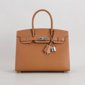 Full Handmade CK37 Gold Epsom Leather Birkin Sellier 30CM Silver Hardware