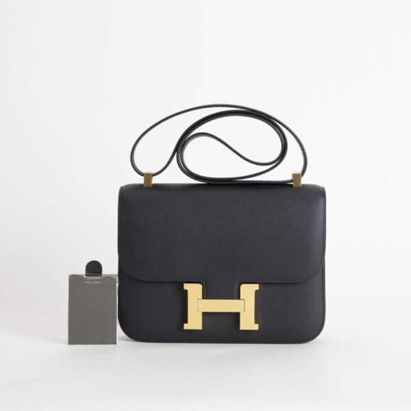 Full Handmade CC89 Noir Epsom Leather Constance 24CM Gold Hardware