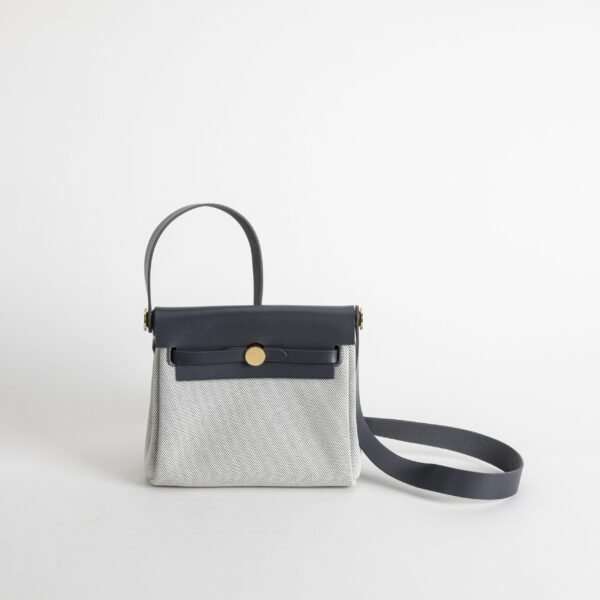 Canada Toronto Herbag Mini 20CM Balck Calf Leather / White Canvas Gold Hardware