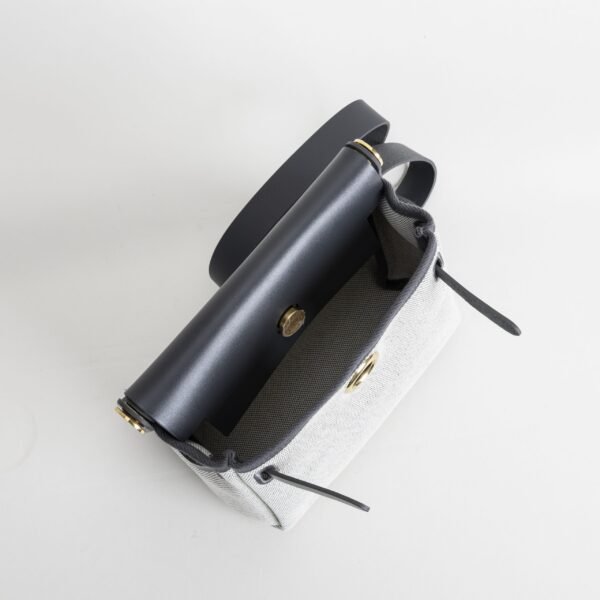 Canada Toronto Herbag Mini 20CM Balck Calf Leather / White Canvas Gold Hardware