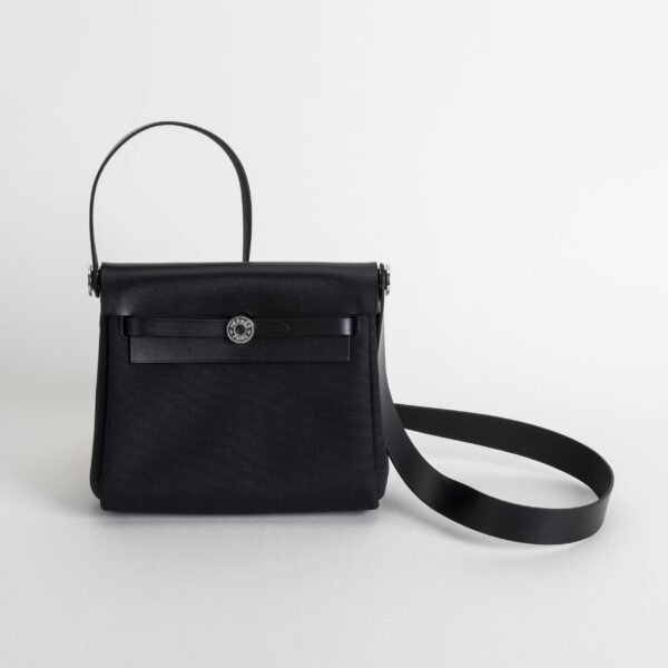 wsxc1757086222640_0-scaled-1 2025 New Balck Calf Leather / Canvas Herbag Mini 20CM Silver Hardware