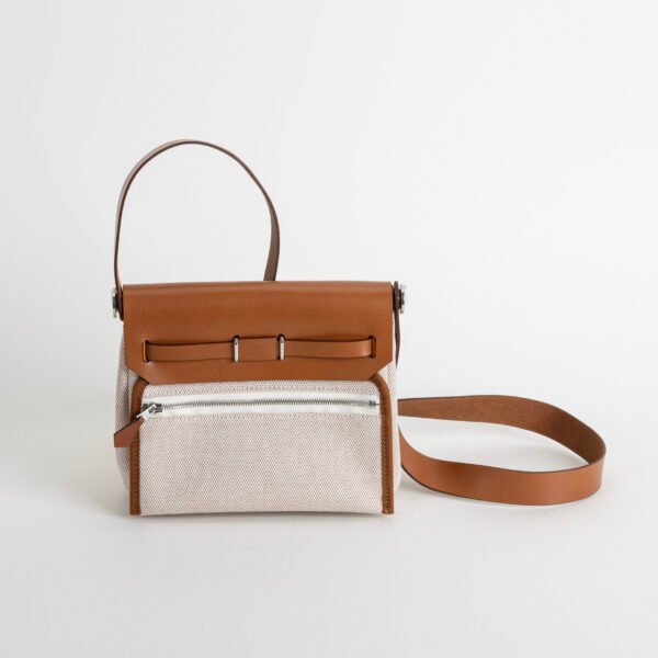 wsxc1757086224327_1 UAE Dubai Herbag Mini 20CM CK37 Gold Calf Leather / White Canvas Silver Hardware