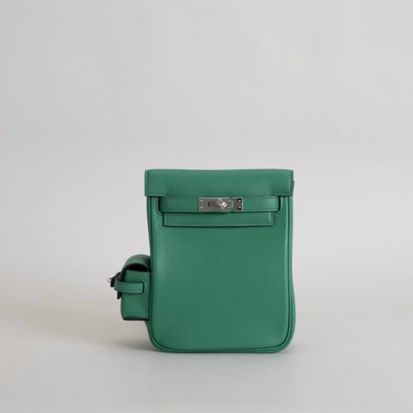 Hermes Kelly Jump Backpack Togo U4 Vert Vertigo Silver Hardware