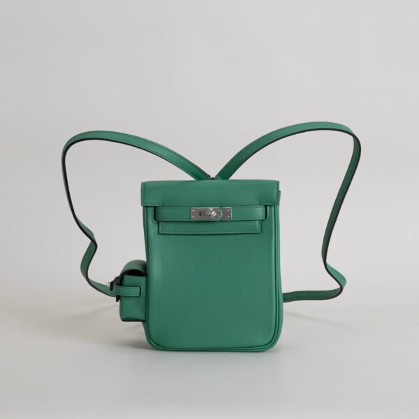 Hermes Kelly Jump Backpack Togo U4 Vert Vertigo Silver Hardware