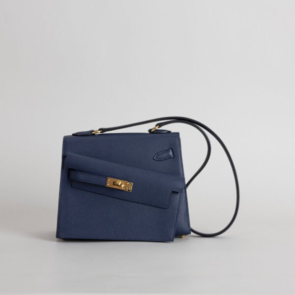 Women’s Shoulder Bag Epsom Leather Kelly Desordre 20CM 7K Bleu Abysse Gold Hardware