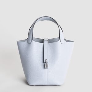 Full Handmade Hermes 08 Blue Pale Clemence Leather Picotin 18CM Silver Hardware