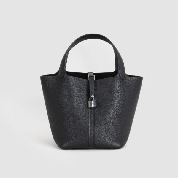 Hermes Tote Bag CK89 Noir Clemence Leather Picotin 22CM Silver Hardware