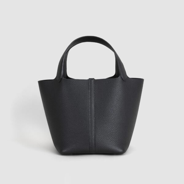 Hermes Tote Bag CK89 Noir Clemence Leather Picotin 22CM Silver Hardware