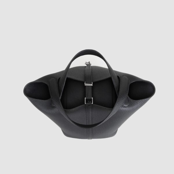 Hermes Tote Bag CK89 Noir Clemence Leather Picotin 22CM Silver Hardware