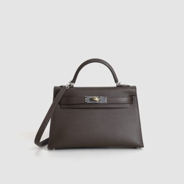 Women’s Clutch Bag Mini Kelly 19CM 46 Ebene Epsom Leather Silver & Gold Hardware