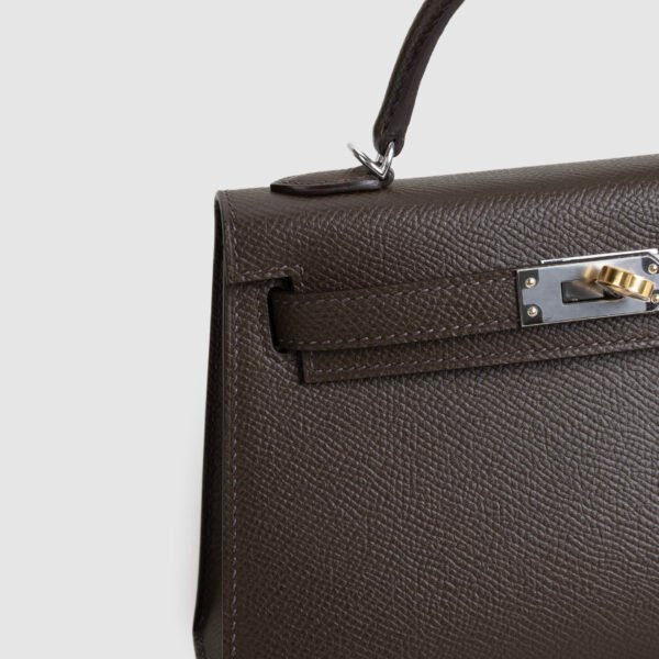 Women’s Clutch Bag Mini Kelly 19CM 46 Ebene Epsom Leather Silver & Gold Hardware