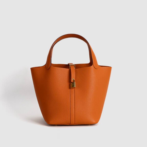Hermes Tote Bag Picotin 22CM CC93 Orange Clemence Leather Gold Hardware