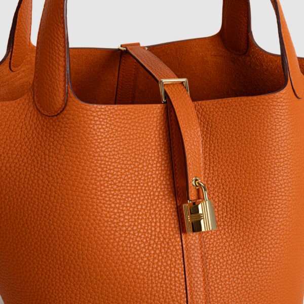 Hermes Tote Bag Picotin 22CM CC93 Orange Clemence Leather Gold Hardware