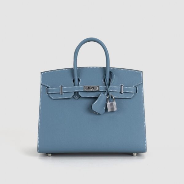 Women’s Tote Bag Hermes CK75 Blue Jean Epsom Leather Birkin Sellier 25CM Silver Hardware