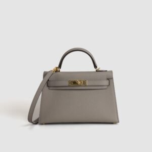 USA Los Angeles Epsom Leather Mini Kelly 19CM M8 Gris Asphalt Gold Hardware