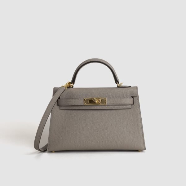 USA Los Angeles Epsom Leather Mini Kelly 19CM M8 Gris Asphalt Gold Hardware