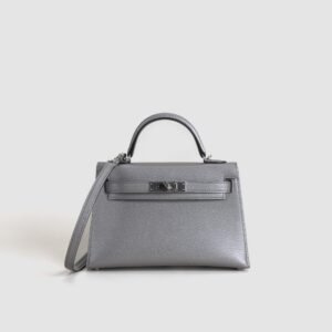 Hermes Clutch Bag Olympic Silver Chevre Leather Mini Kelly 19CM Silver Hardware