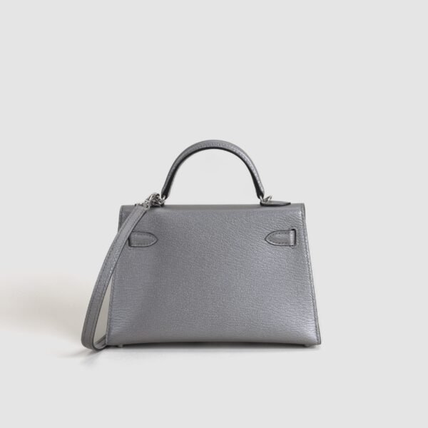 Hermes Clutch Bag Olympic Silver Chevre Leather Mini Kelly 19CM Silver Hardware
