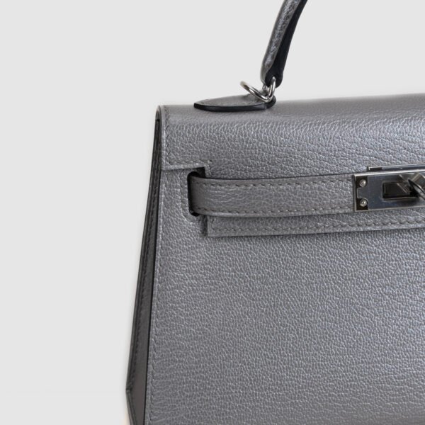 Hermes Clutch Bag Olympic Silver Chevre Leather Mini Kelly 19CM Silver Hardware