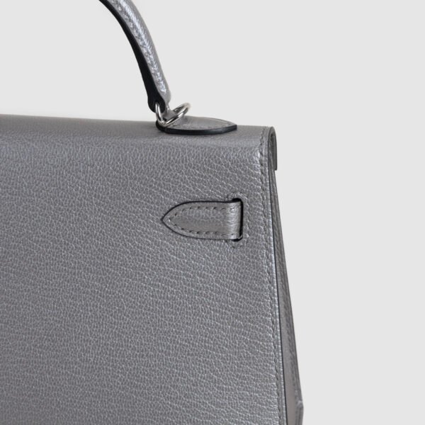 Hermes Clutch Bag Olympic Silver Chevre Leather Mini Kelly 19CM Silver Hardware