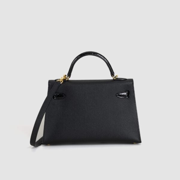 Full Handmade Mini Kelly Touch 19CM CC89 Noir Epsom / Crocodile Leather Gold Hardware