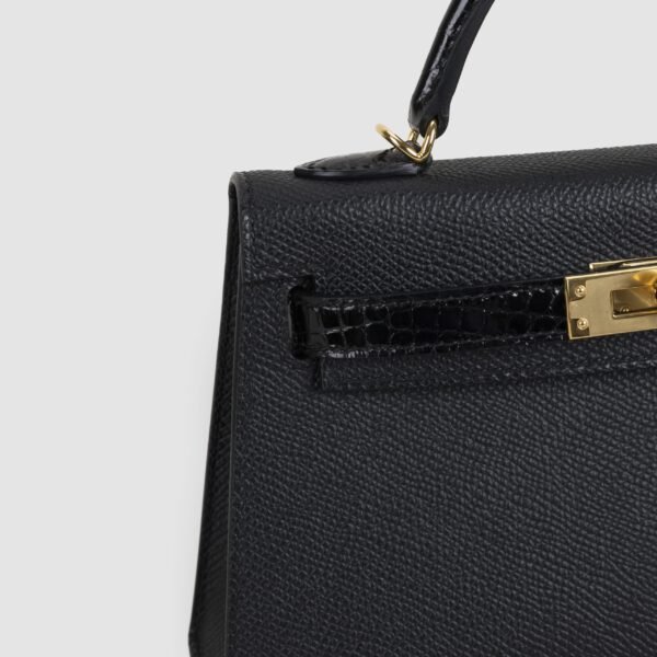 Full Handmade Mini Kelly Touch 19CM CC89 Noir Epsom / Crocodile Leather Gold Hardware