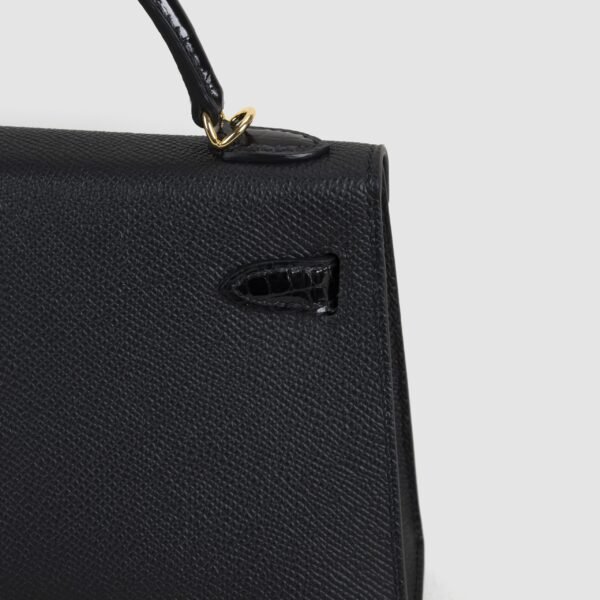 Full Handmade Mini Kelly Touch 19CM CC89 Noir Epsom / Crocodile Leather Gold Hardware