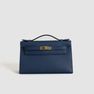 USA Washington Hermes Kelly Pochette 22CM Swift Leather S4 Deep Blue Gold Hardware