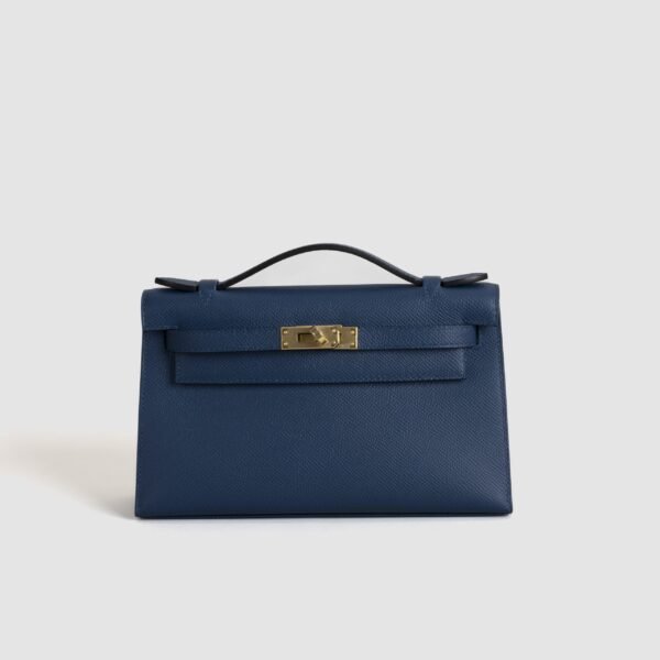 USA Washington Hermes Kelly Pochette 22CM Swift Leather S4 Deep Blue Gold Hardware