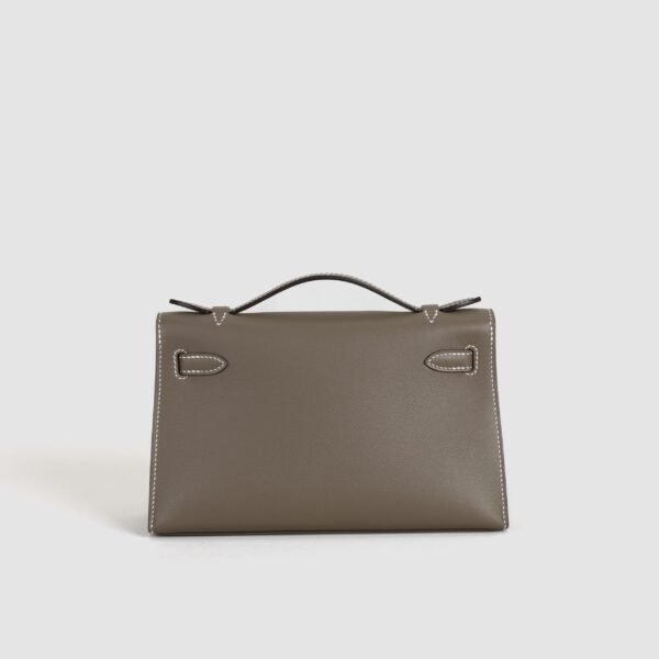 Hermes Clutch Bag CC18 Etoupe Swift Leather Kelly Pochette 22CM Gold Hardware