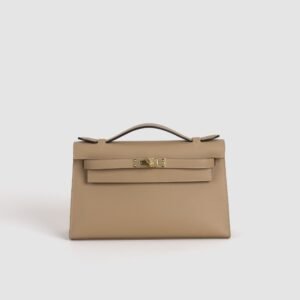 Full Handmade Hermes Swift Leather Kelly Pochette 22CM 0M Chai Gold Hardware