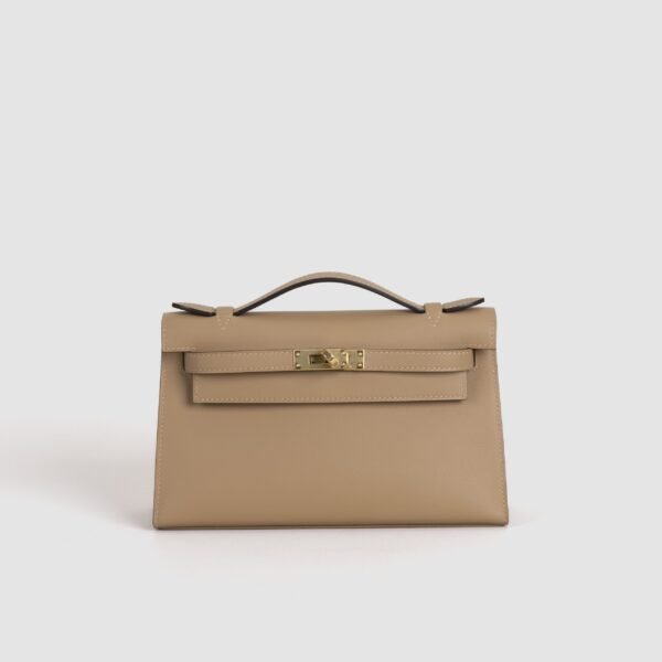 Full Handmade Hermes Swift Leather Kelly Pochette 22CM 0M Chai Gold Hardware