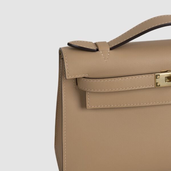 Full Handmade Hermes Swift Leather Kelly Pochette 22CM 0M Chai Gold Hardware