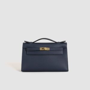 Hermes Evening Bag Kelly Pochette 22CM Swift Leather 2Z Blue Nuit Gold Hardware
